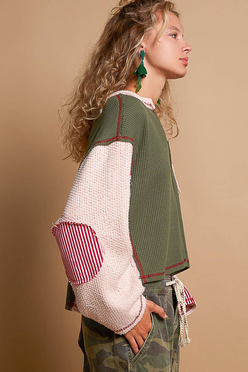 Round Neck Wide Sleeve Oversized Thermal Knit Top