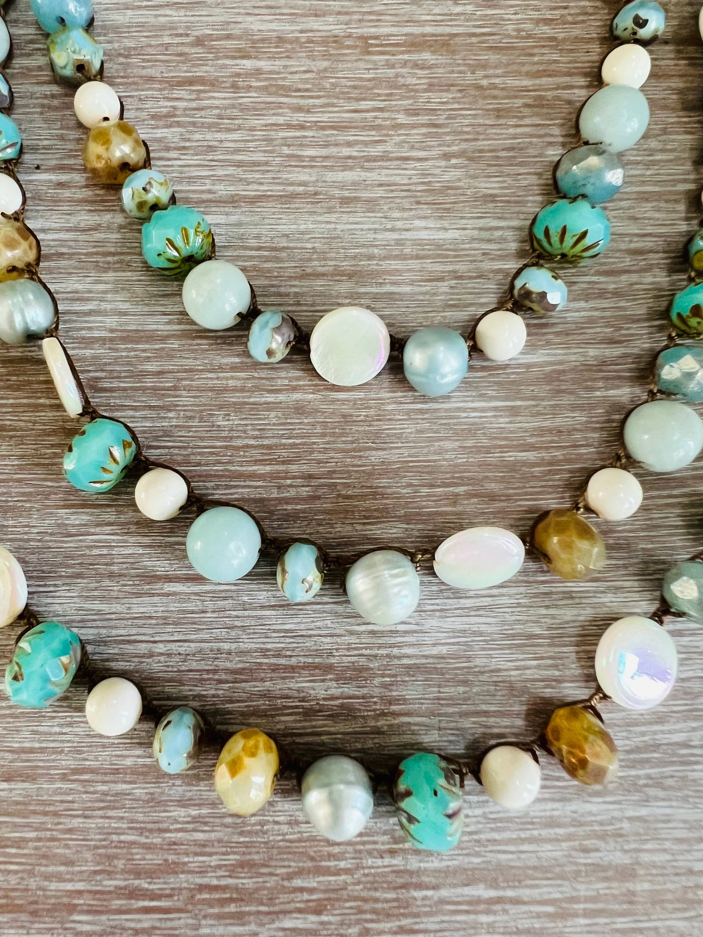 Beach Walk Necklace With Freshwater Pearls, Semi Precious