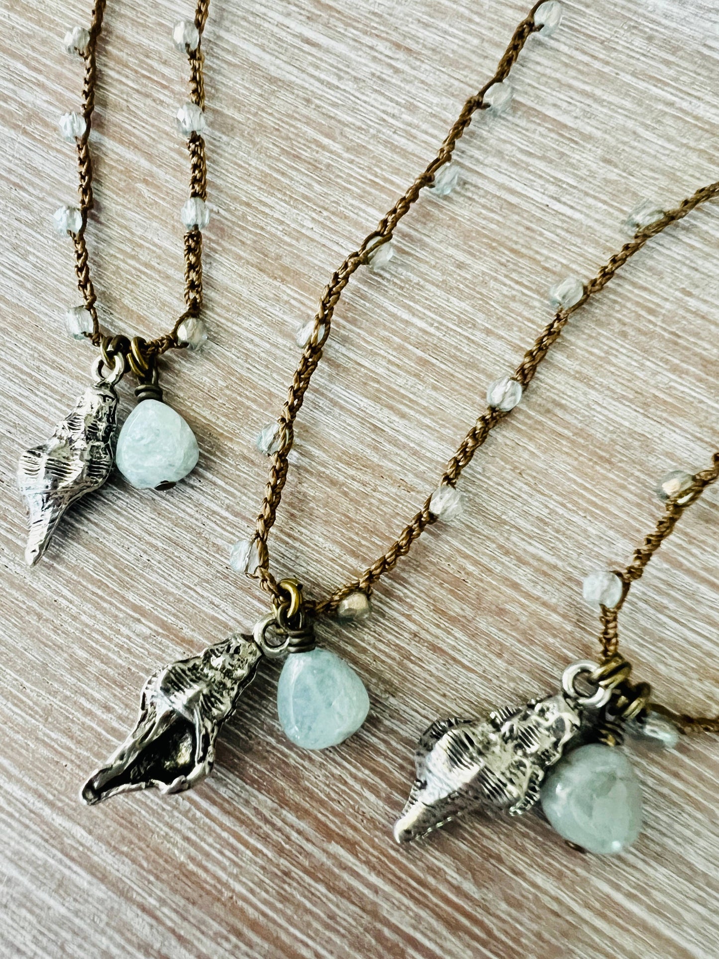 Ocean Treasure Conch Seaside Charm Necklace With Aquamarine