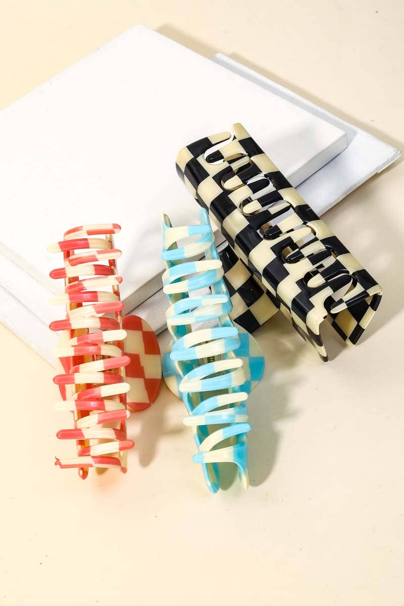 Three Piece Checkered Hair Clips Set