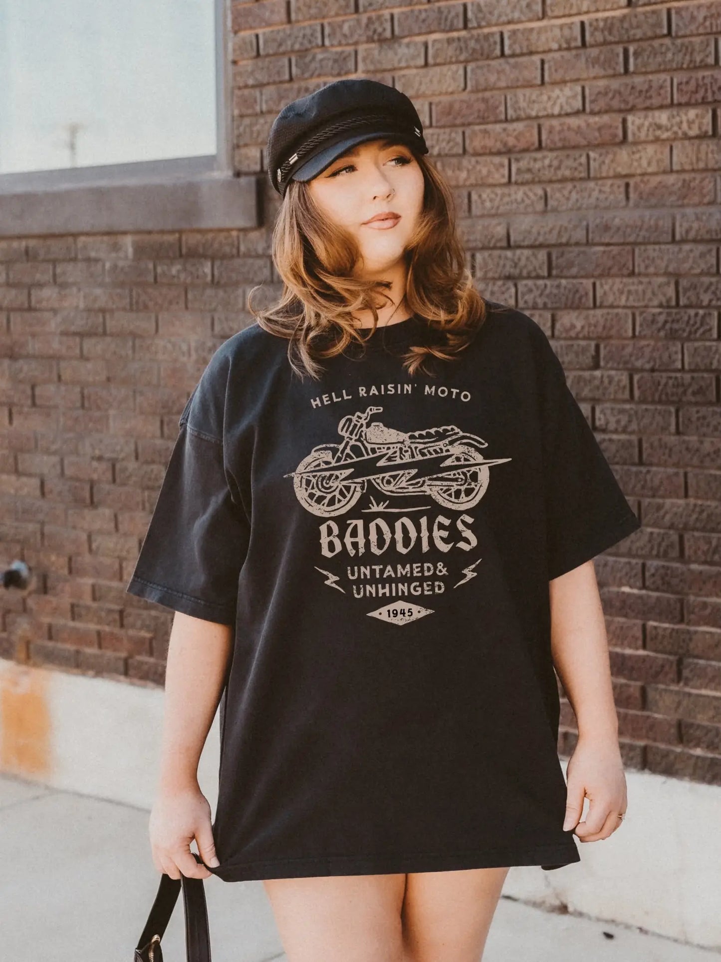 Hell Raisin Moto Baddies Oversized Graphic Tee - Black