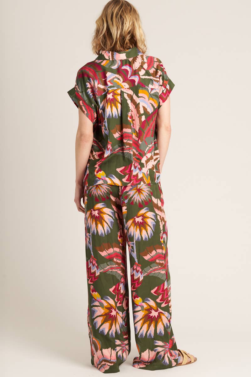 Silky Tropical Short Sleeve Pant Set