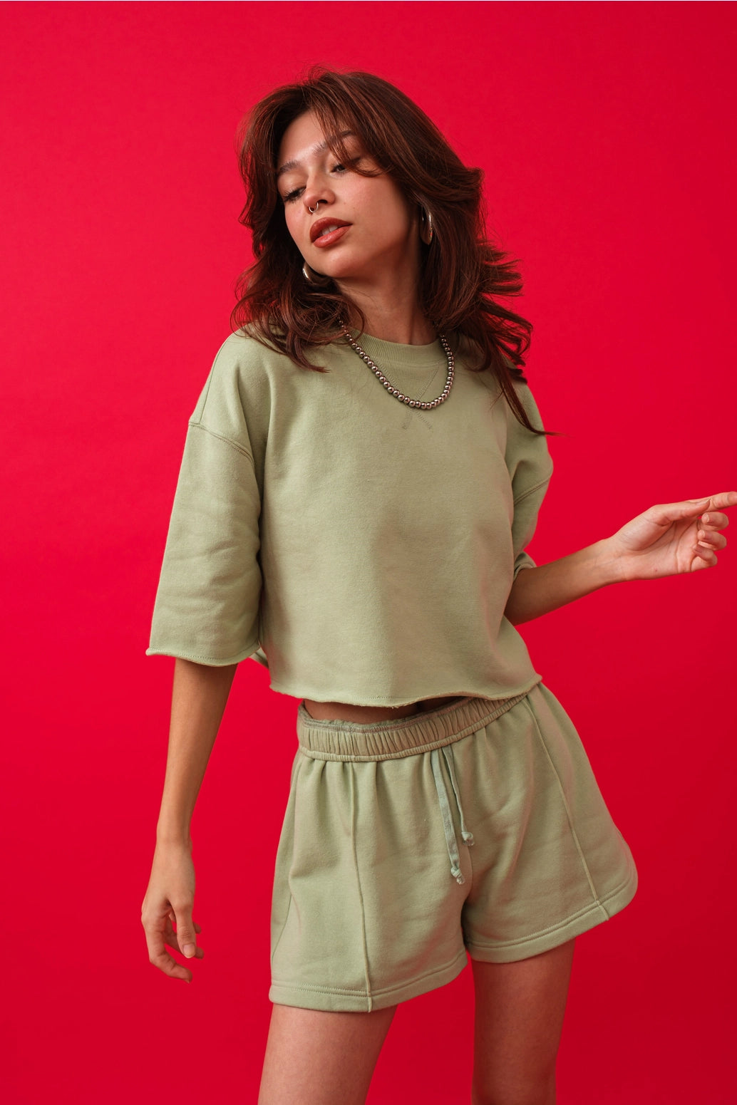 Sage Green Terry Short Sleeve Top