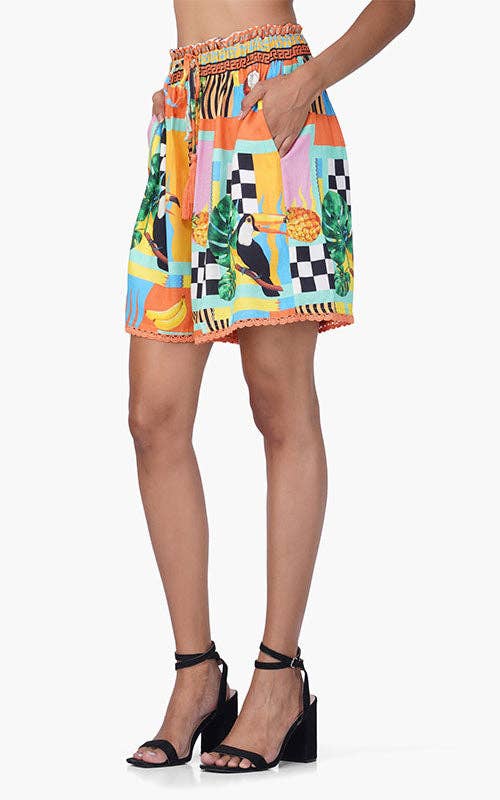 Toucan Tropical Printed Shorts with Tassels