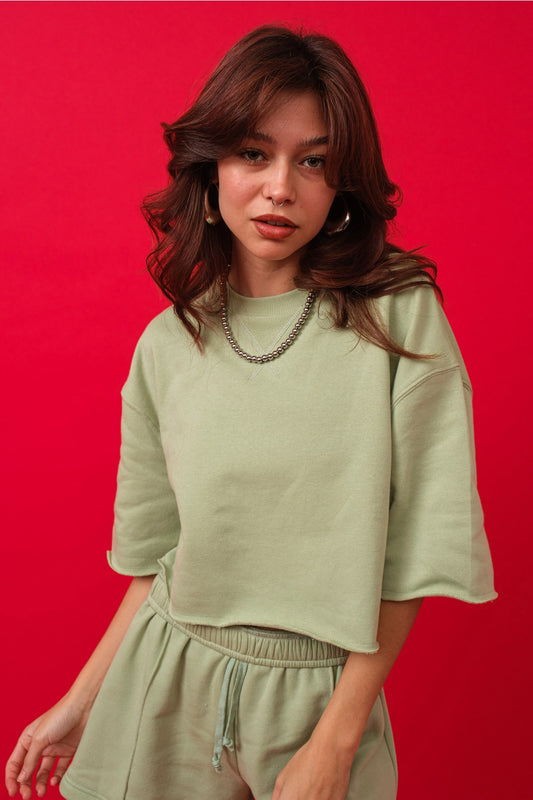 Sage Green Terry Short Sleeve Top