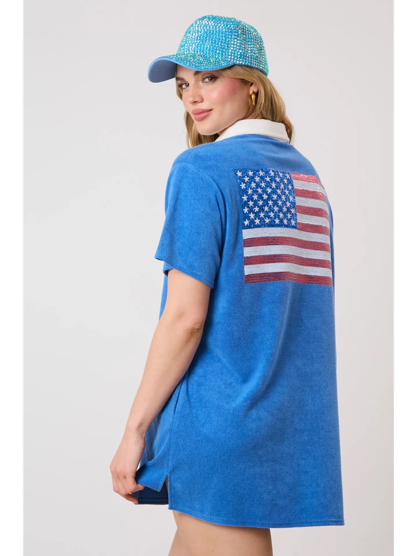 Blue USA Terry Towel Cloth Mini Dress
