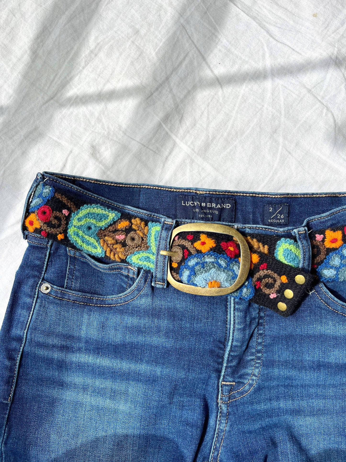 Catalina Wide Embroidered Black Floral Wool Belt