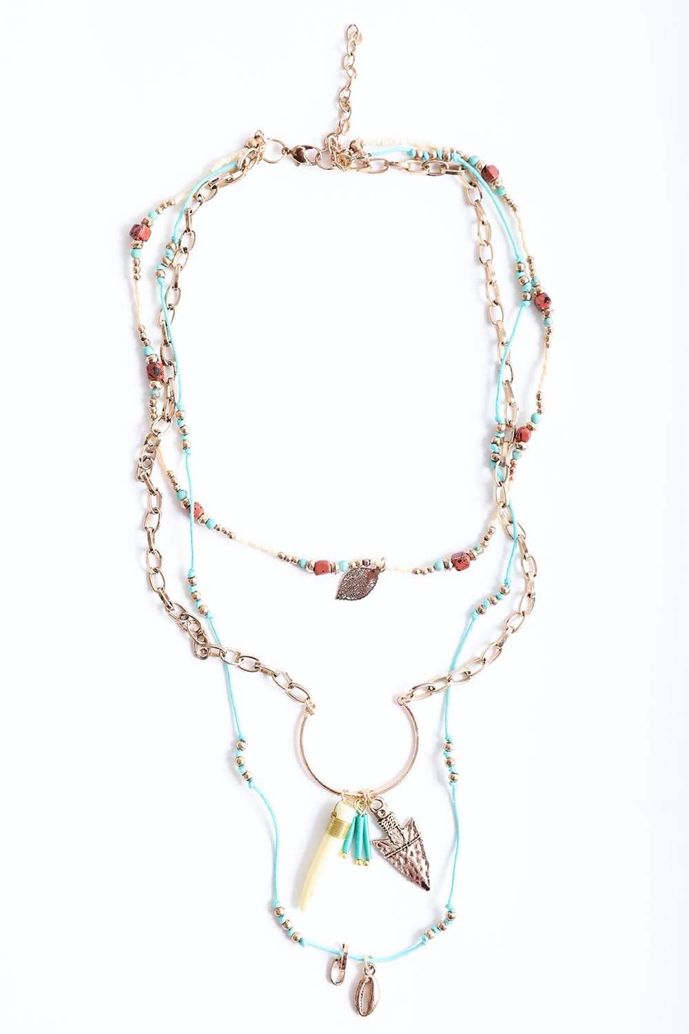 Tusk Horn and Arrow Layered Necklace