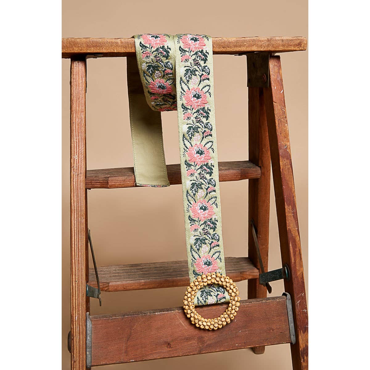 Green and Pink Floral pattern circular buckle belt