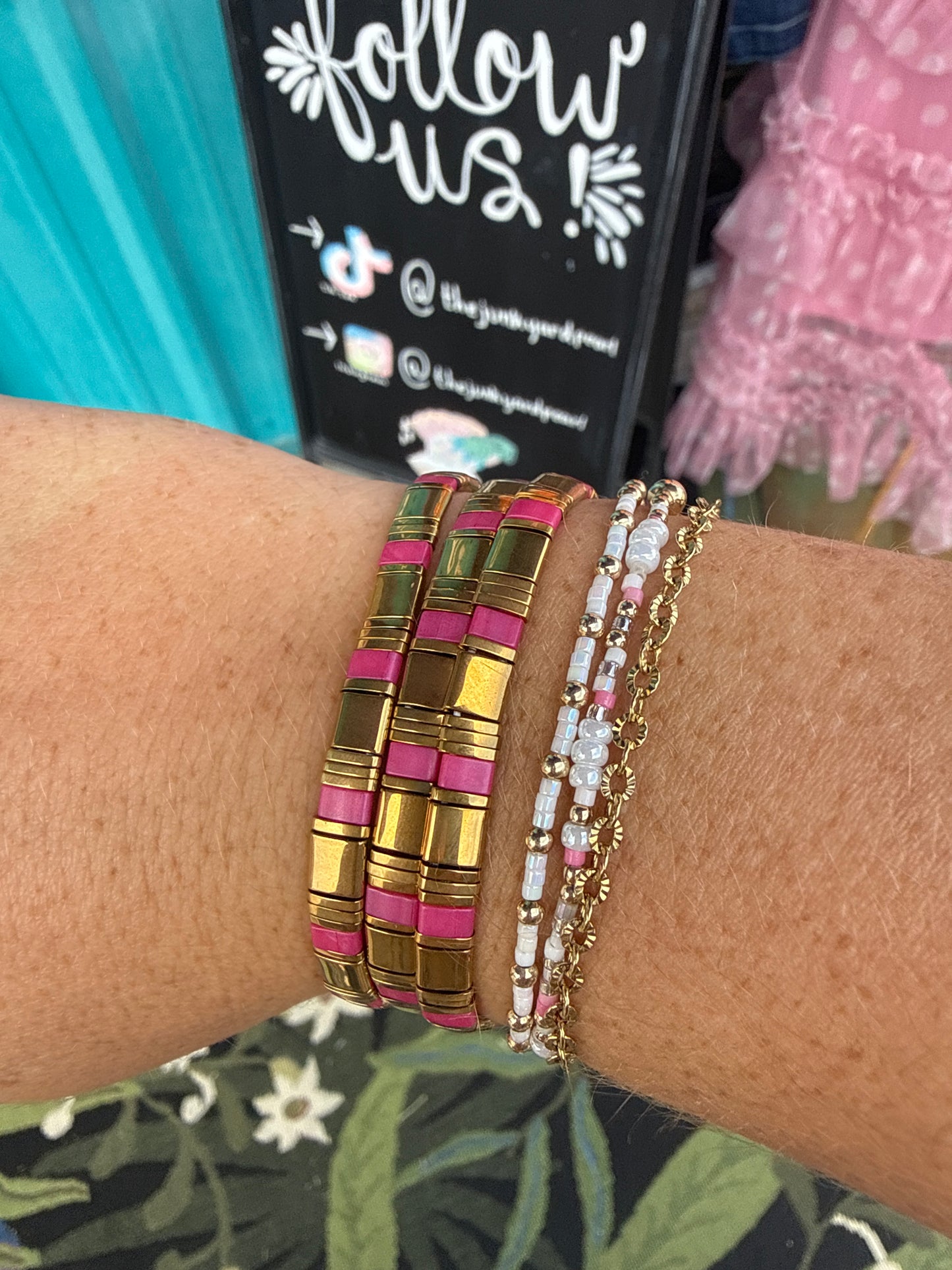 Pink and gold Stretch Bracelet