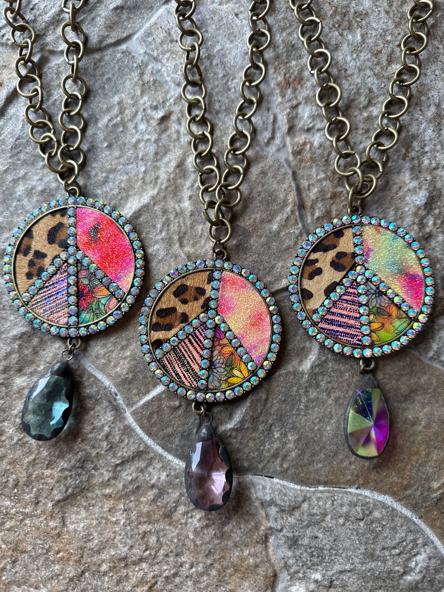 Tie Dye Pink Peace Sign Necklace