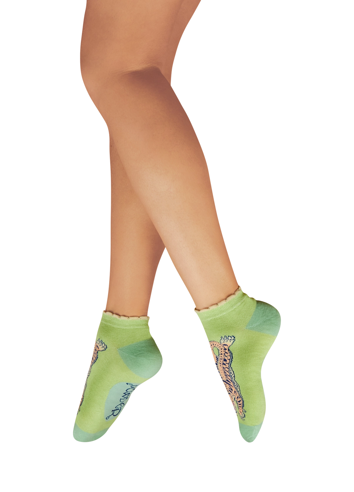 Ladies Trainer Socks - Ikat Tiger - Mint