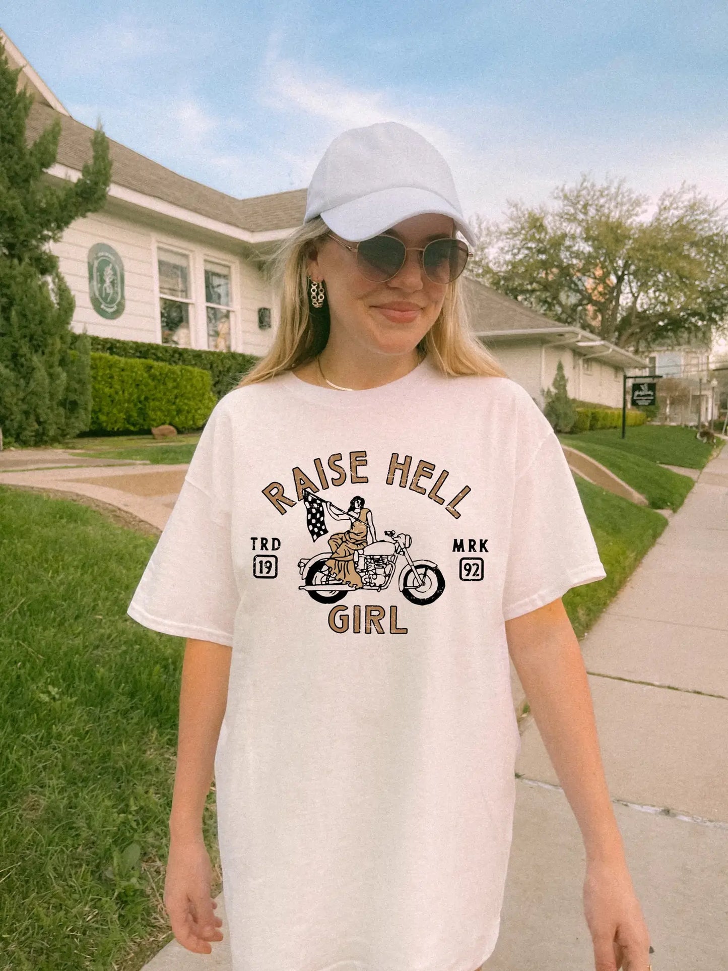 Raise Hell Girl Feminist Girl Power Oversized Tee - Ivory