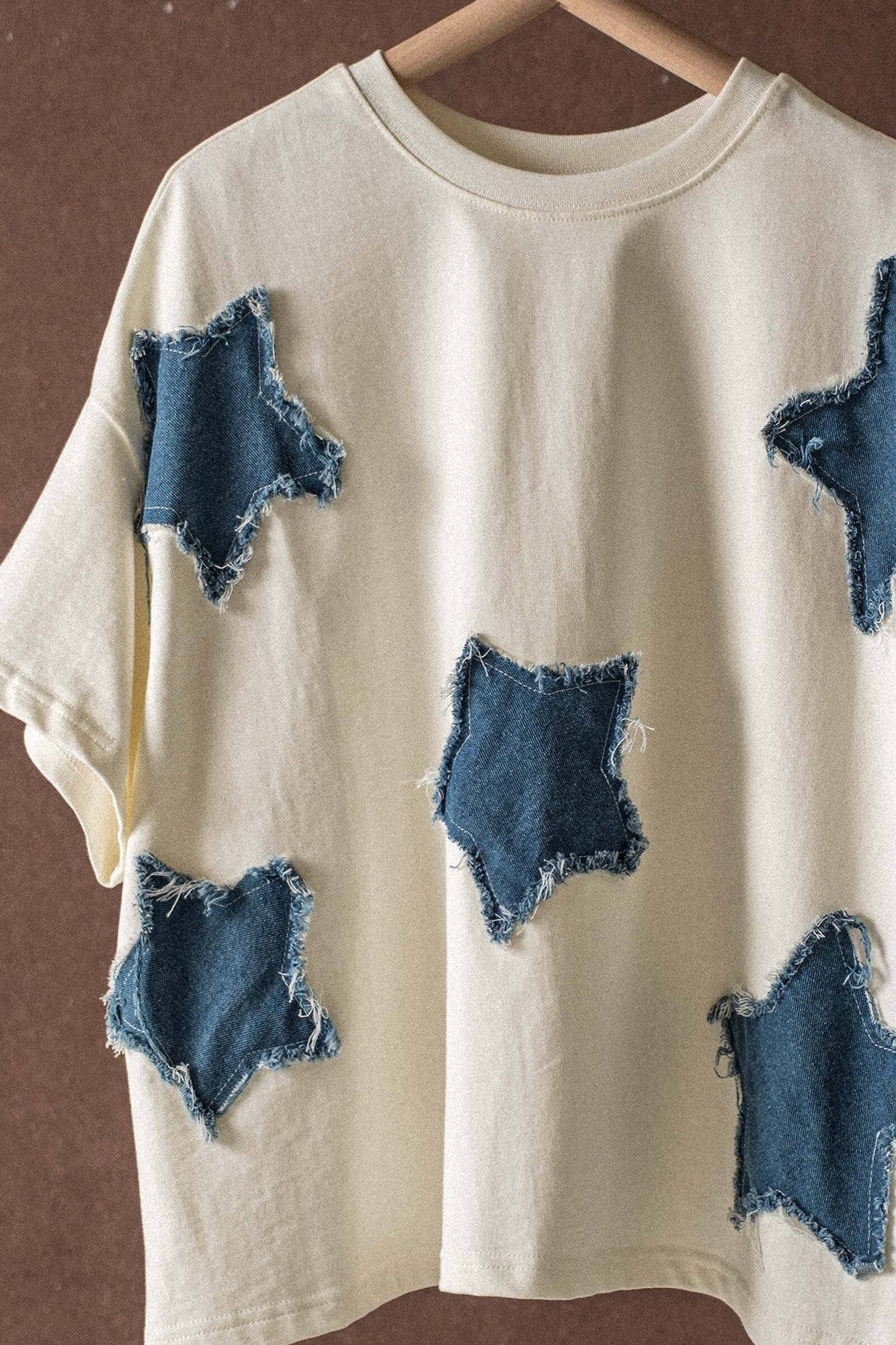 Distressed Denim Star Appliqué Cotton Tee