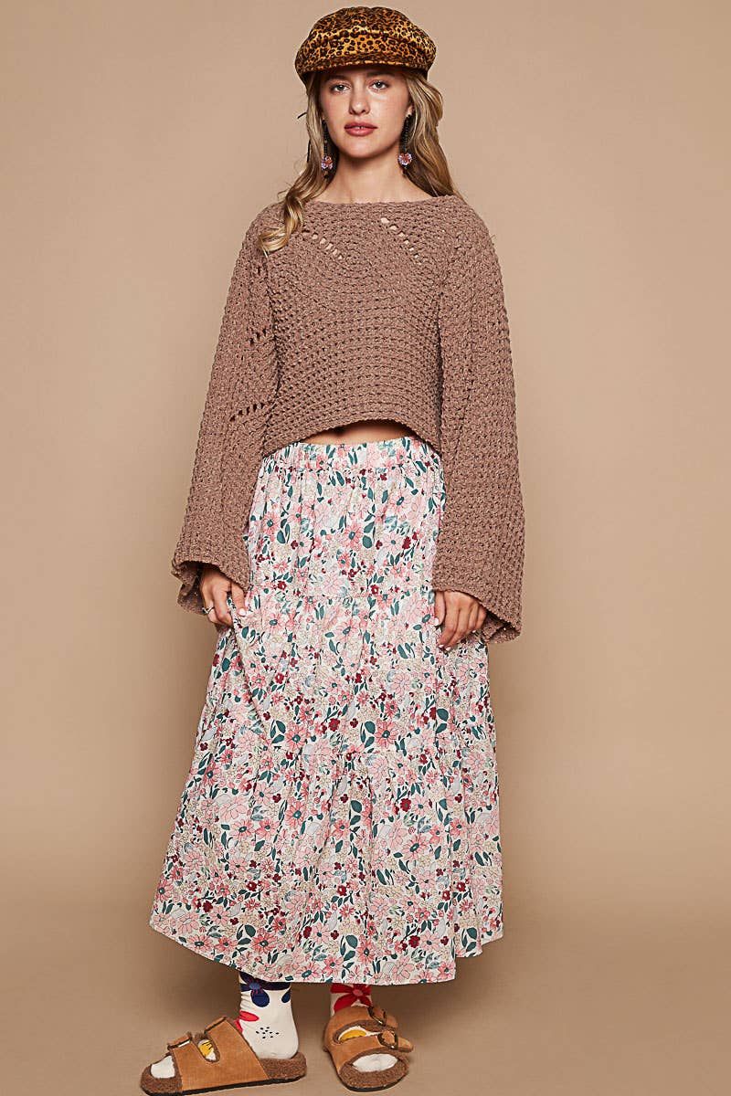 Chocolate Round neck semi cropped chenille solid sweater