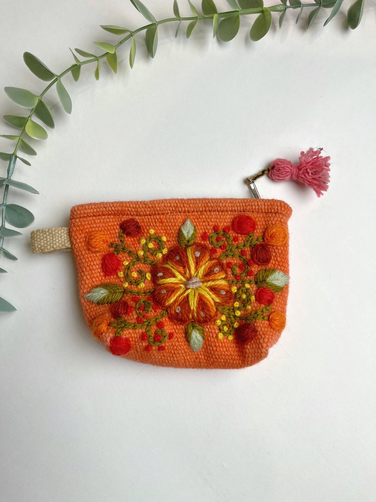 Hand Embroidered Small Floral Pouch