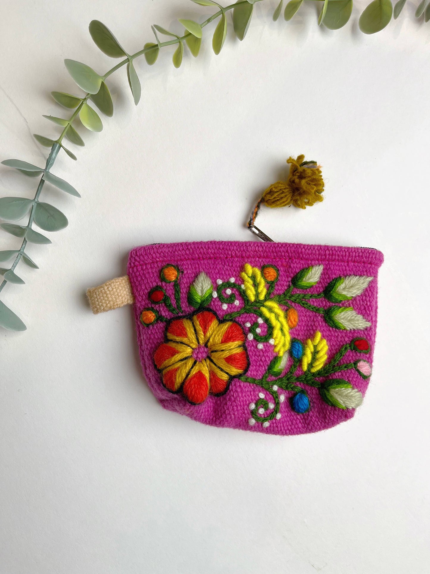 Hand Embroidered Small Floral Pouch