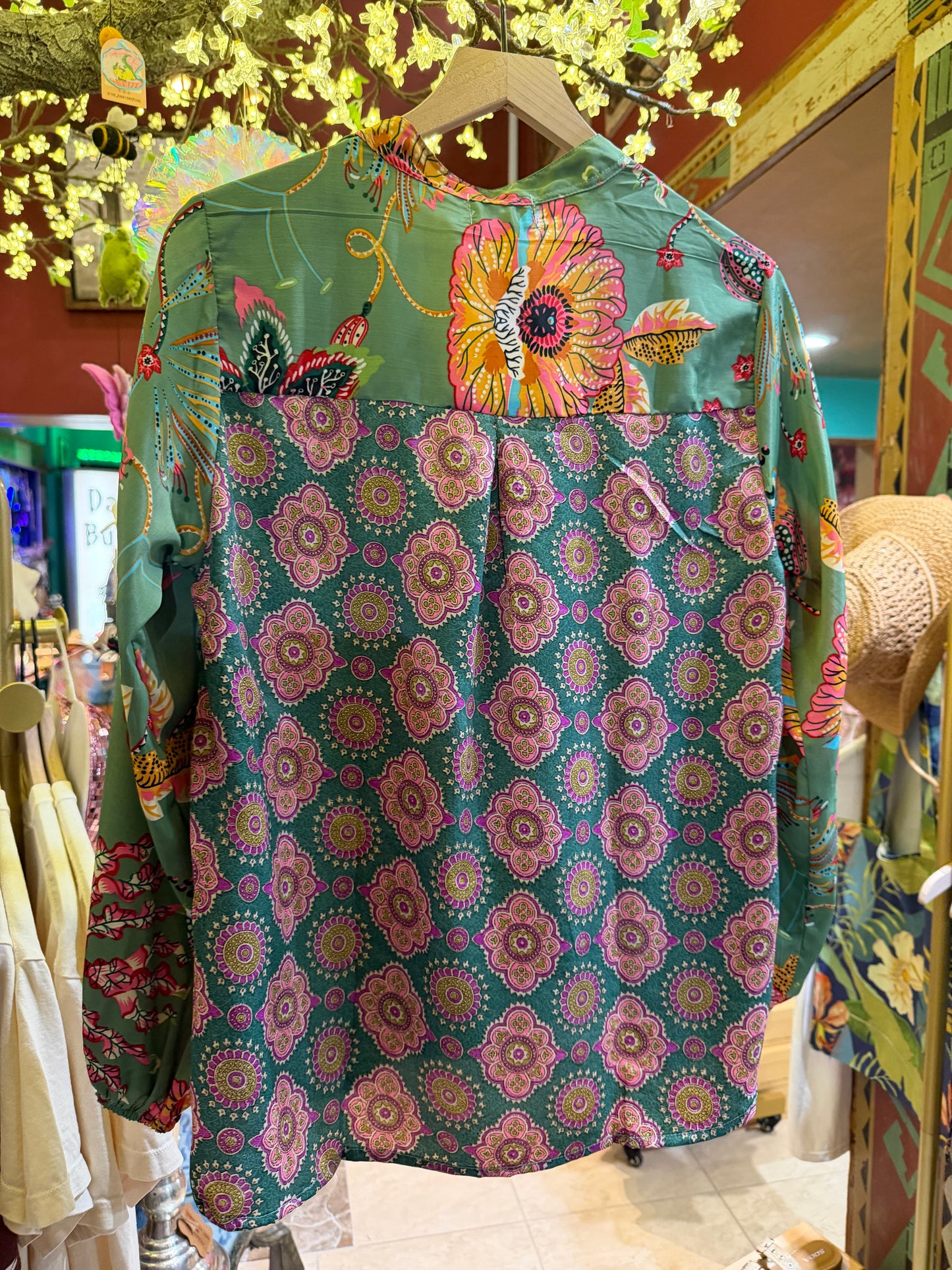 Emerald Blooms Button Down Blouse