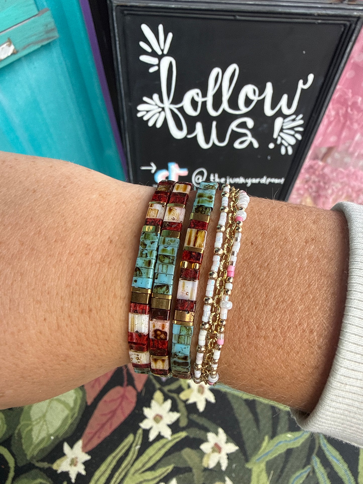Turquoise and red Stretch Bracelet