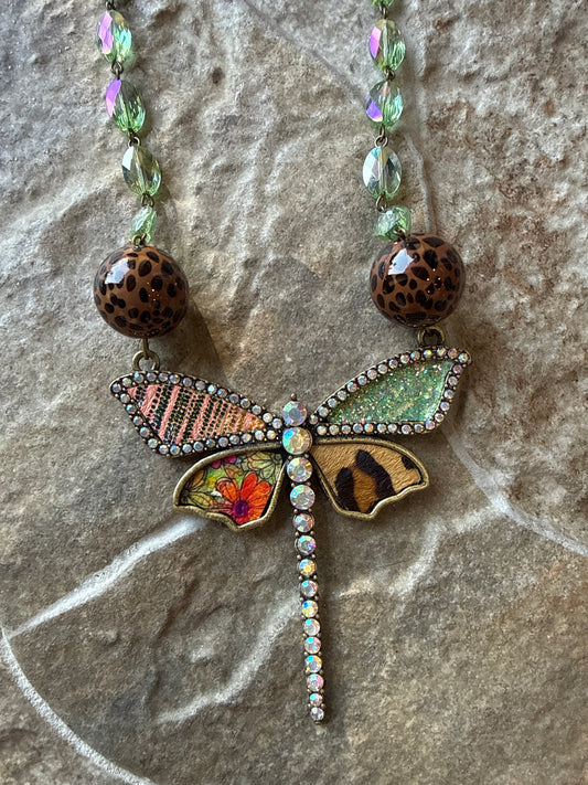 Leopard Dragon Fly Necklace