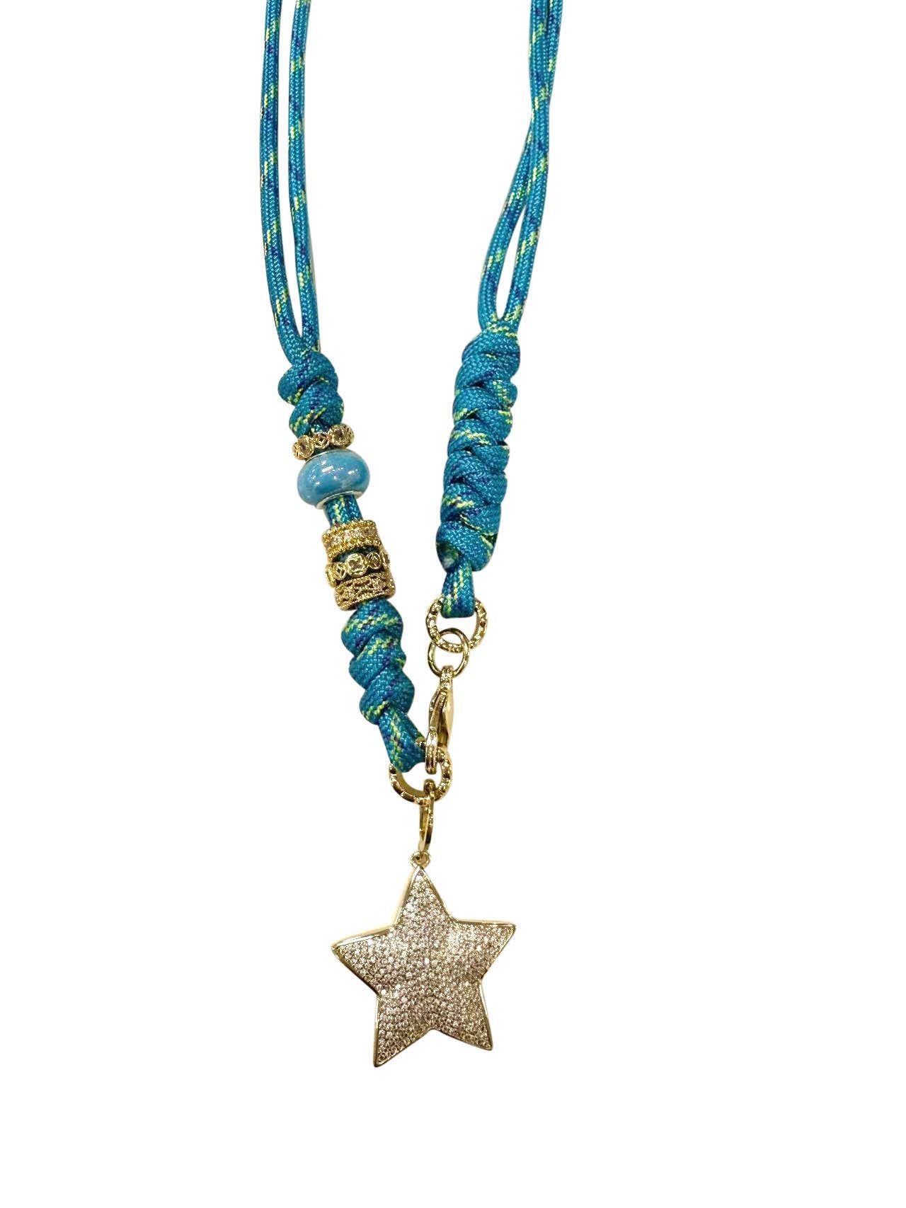 Aqua Rope Necklace with Star Charm