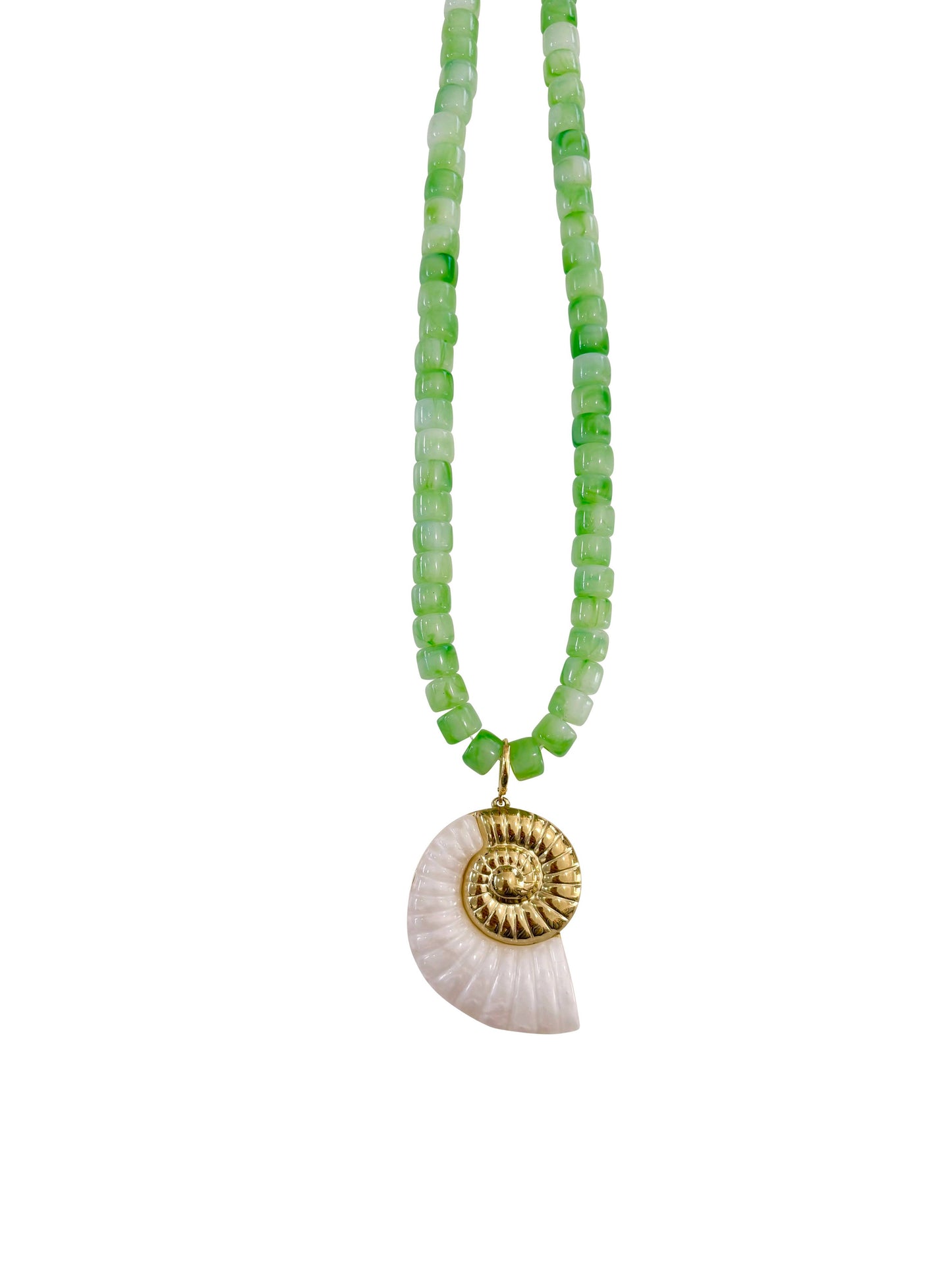 Green Beaded Necklace with Shell