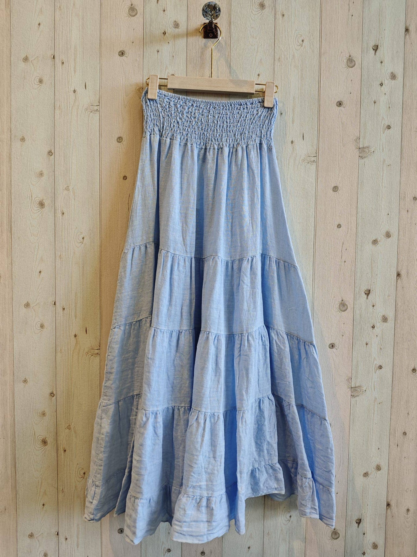 100% LINEN TIERED MAXI SKIRT