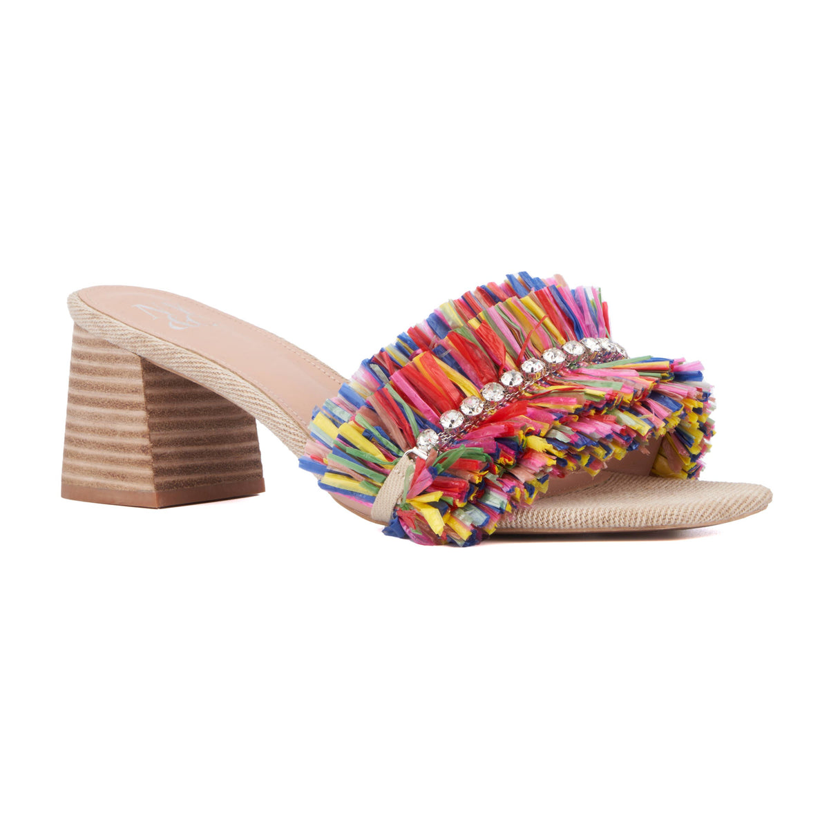 Multi Color Rhinestone Farah Block Heel Sandal