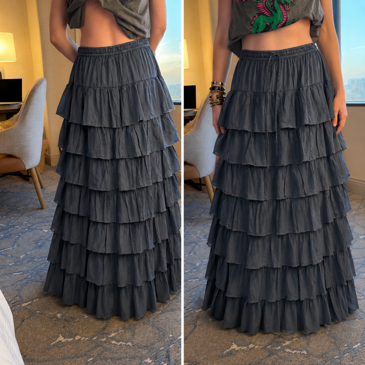 Blue Tiered Ruffle Skirt