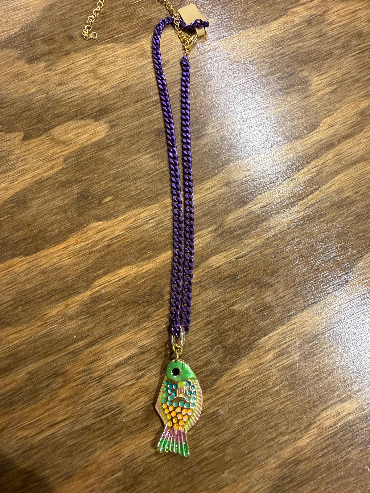 Multi Color Fish & Purple Chain Necklace