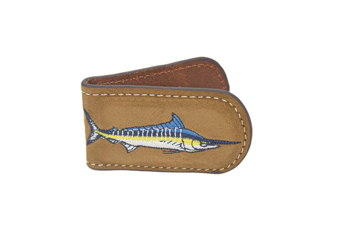 Embroidered Fish Leather Money Clip