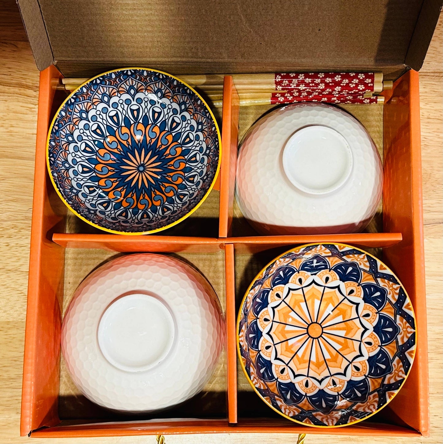 Bohemian Mandala 4 Bowl Set with Chopsticks