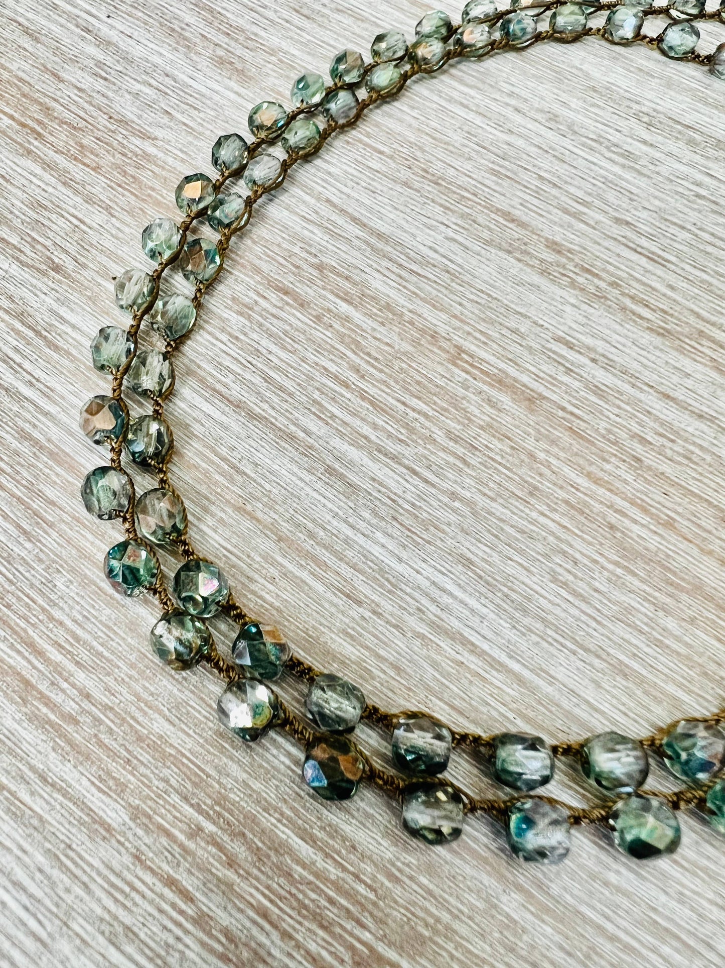 Sea Green And Grey Long Crystal Strand.