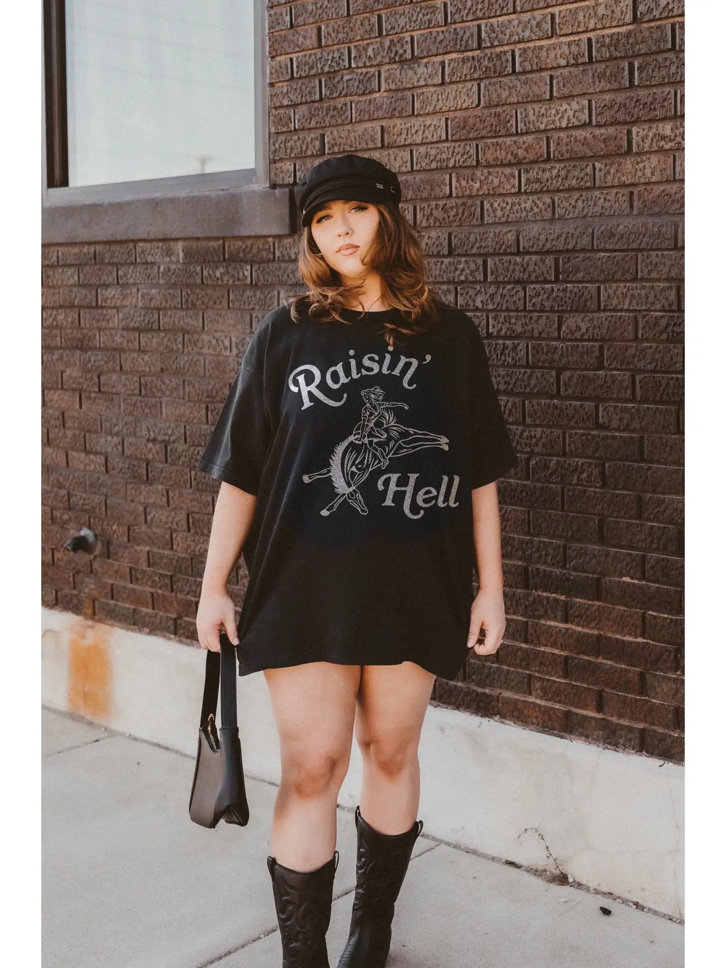 Raisin’ Hell Oversized Western Graphic Tee - Black