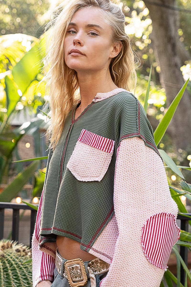 Round Neck Wide Sleeve Oversized Thermal Knit Top