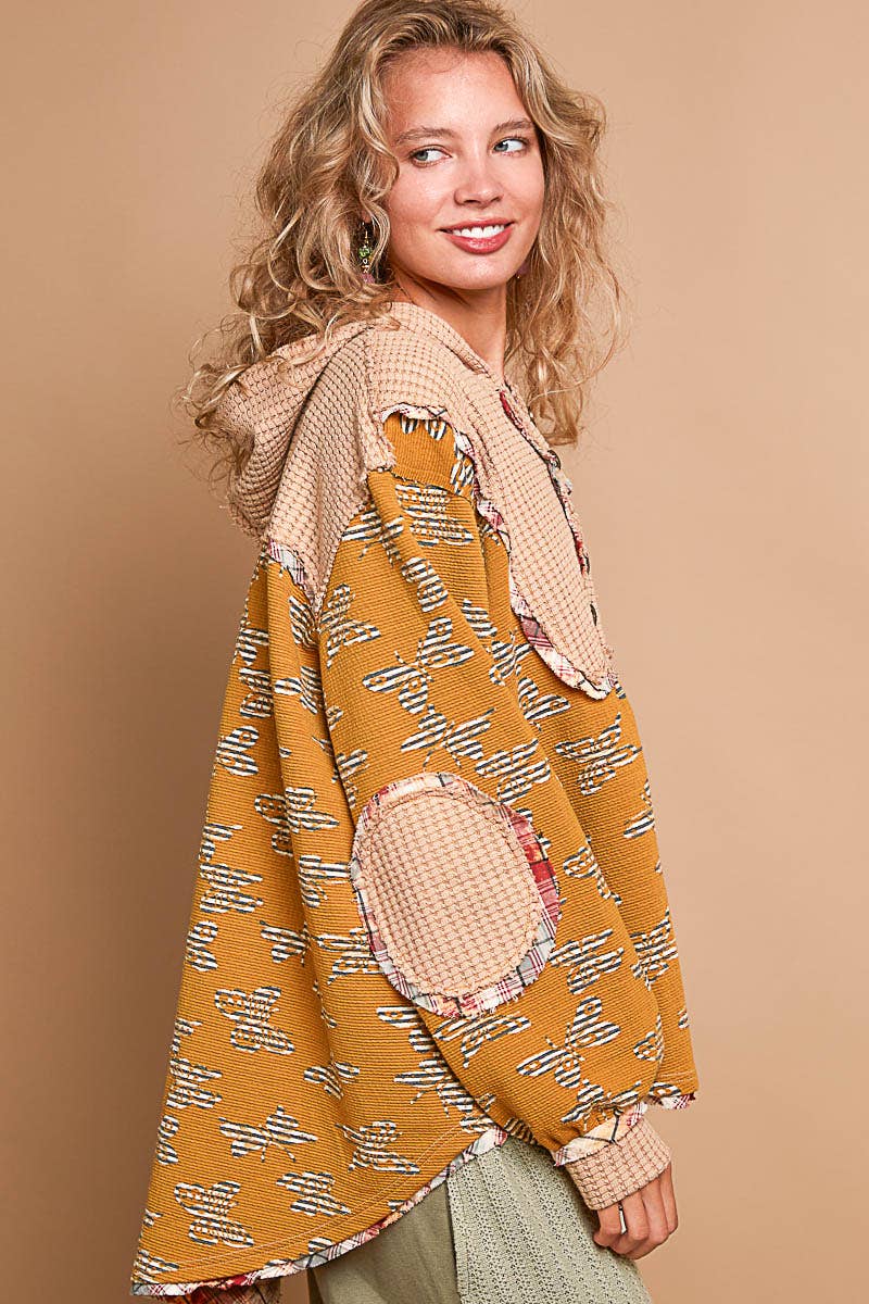 Butterfly Balloon Sleeve Hooded Thermal Knit Top