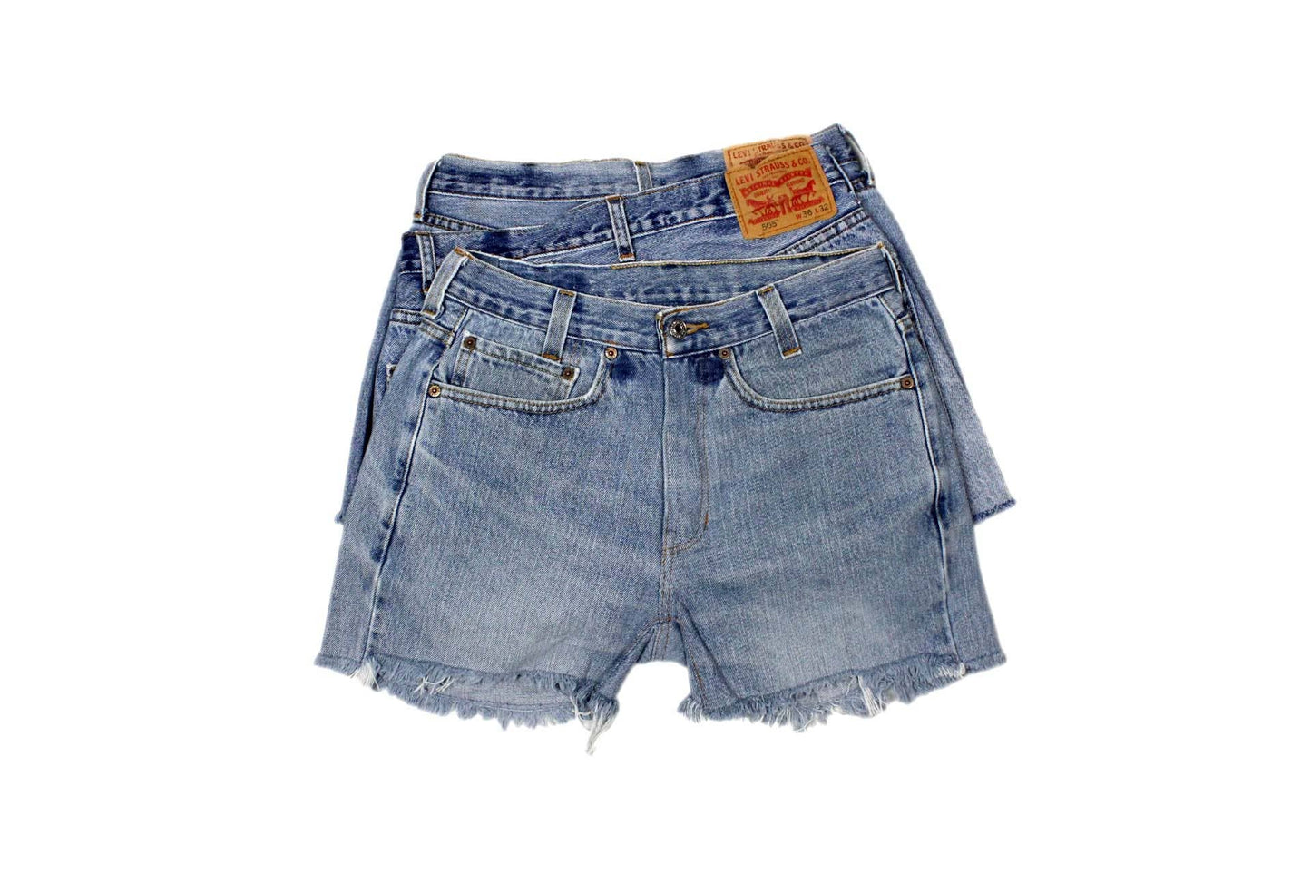Mid-Rise Upcycled Denim Straight-Cut Shorts