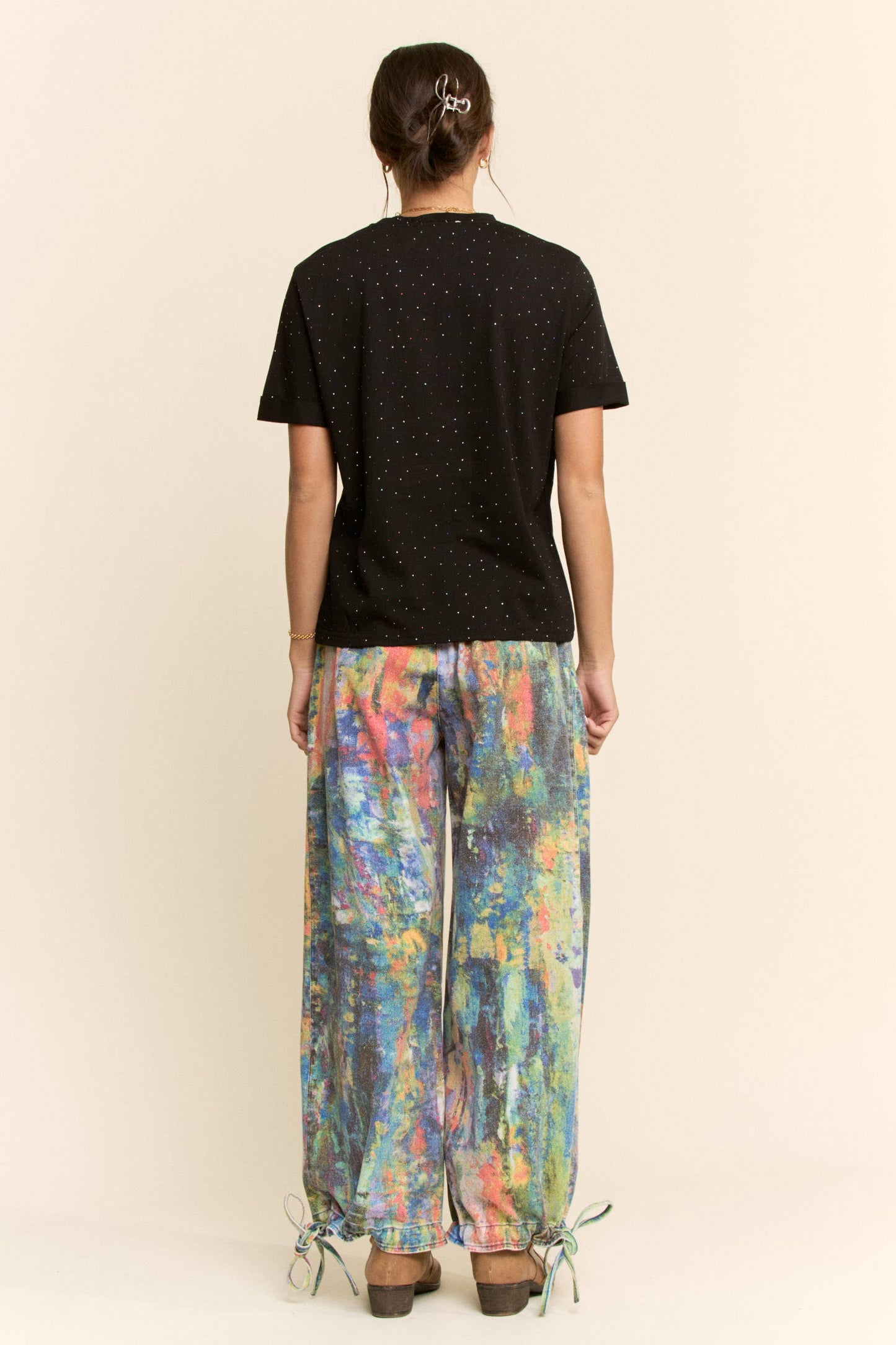 PLUS SIZE DENIM WIDE OPEN MID HIGH WAIST PANT