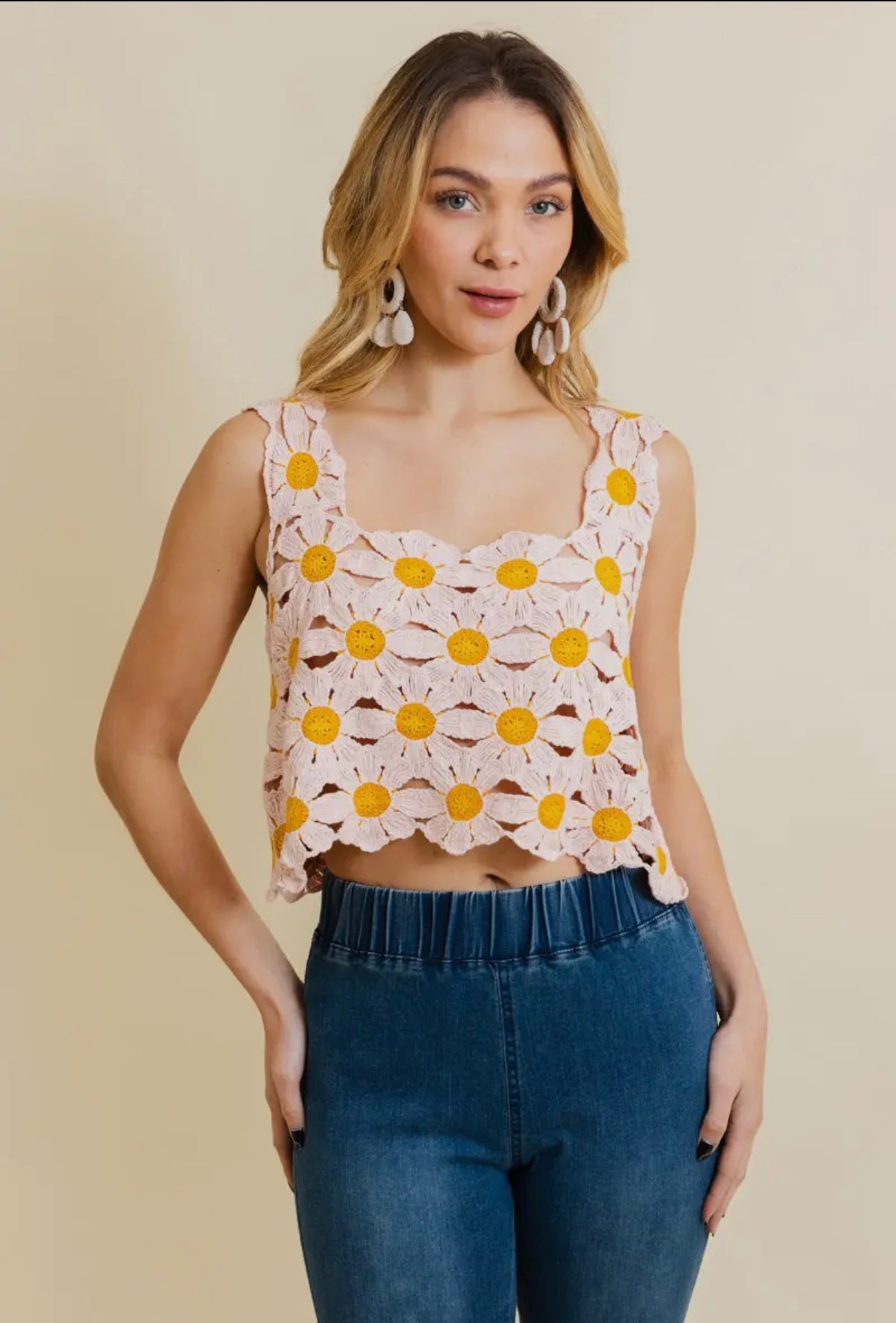 Spring Daisy Crochet Crop Top
