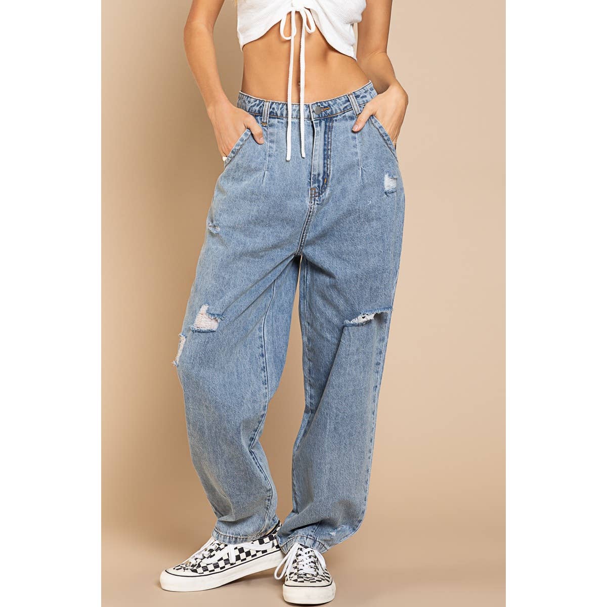 Starburst Pockets Distressed Denim Jeans