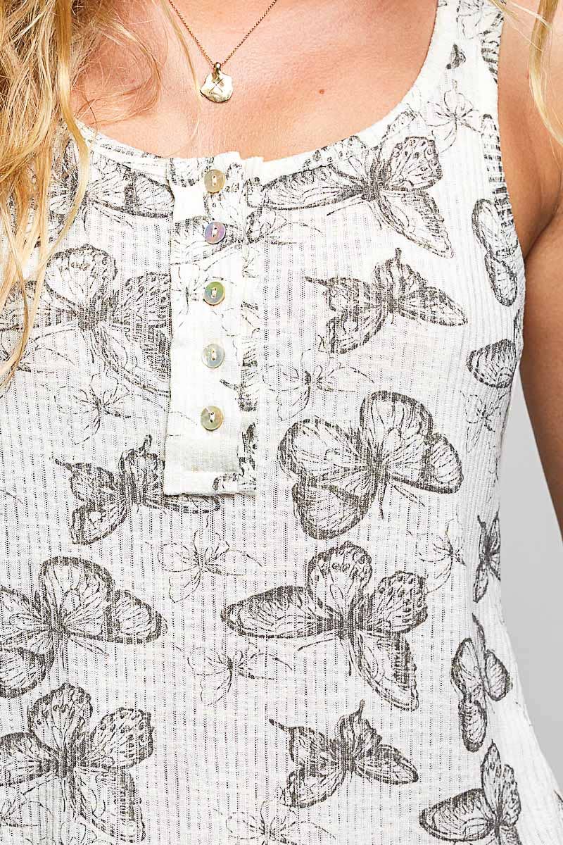 Butterfly Print Slim Fit Knit Sleeveless Top