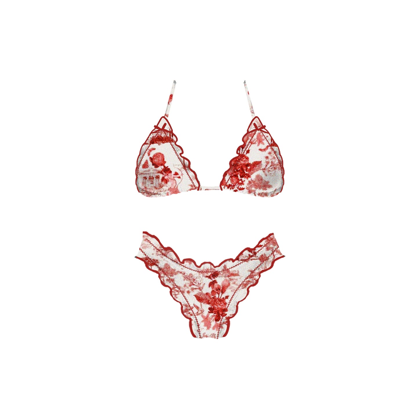 Red Toile Rose Bikini Set