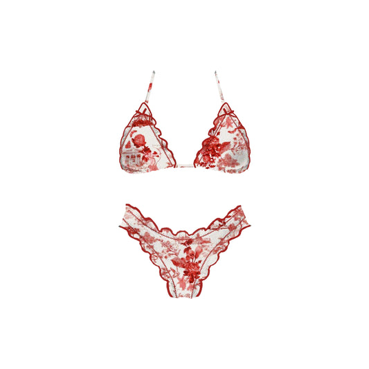 Red Toile Rose Bikini Set