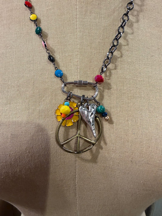Rainbow Bead Peace Charm Necklace
