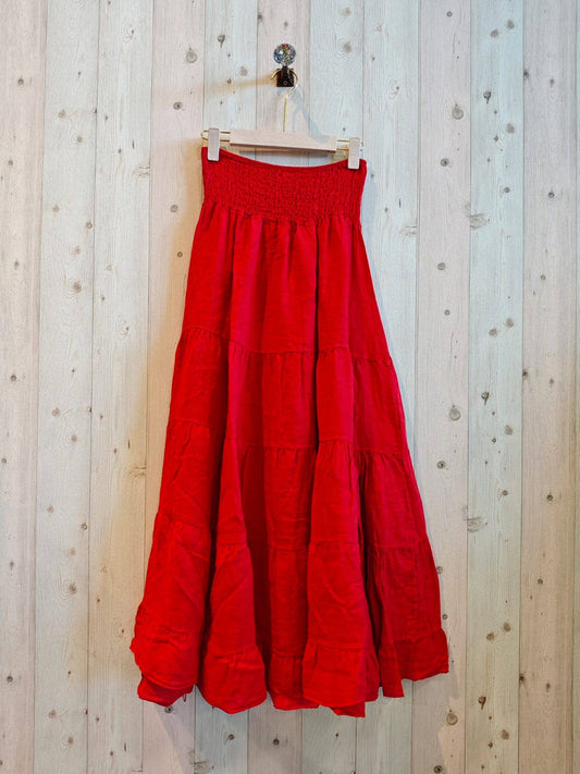 100% LINEN TIERED MAXI SKIRT