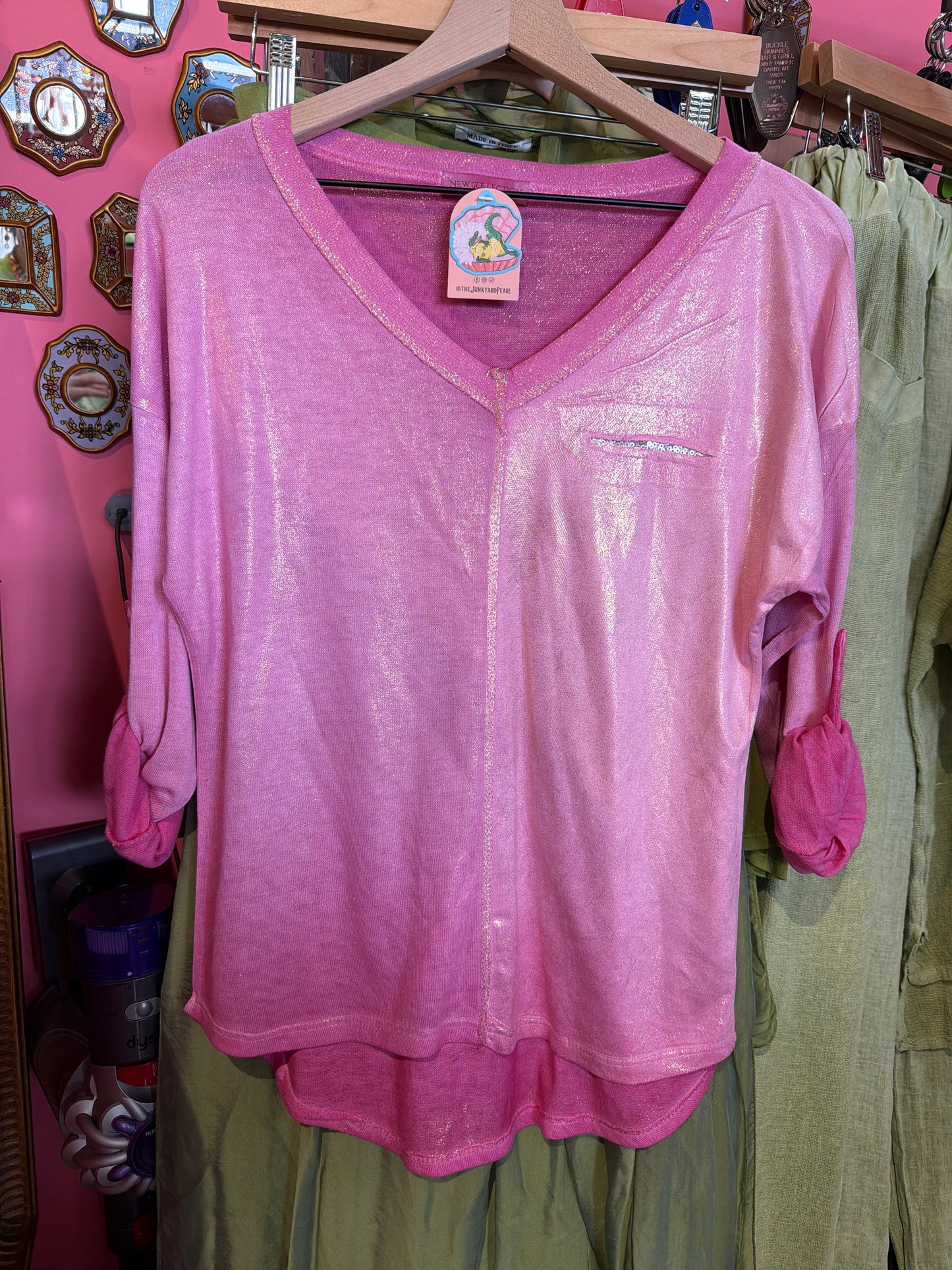 Pink Metallic V-Neck