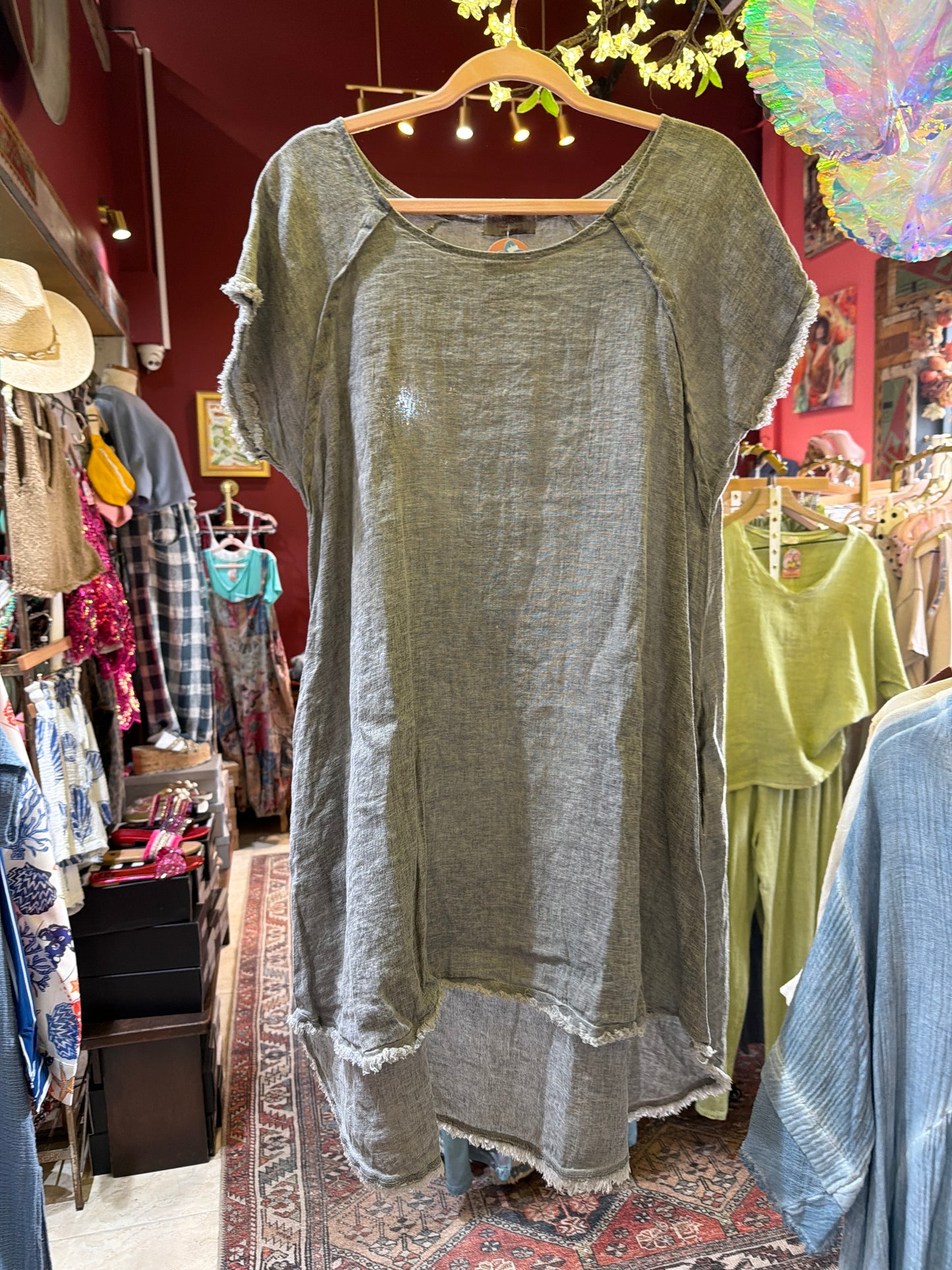 Stonewash Grey Linen Capped Sleeve Dress