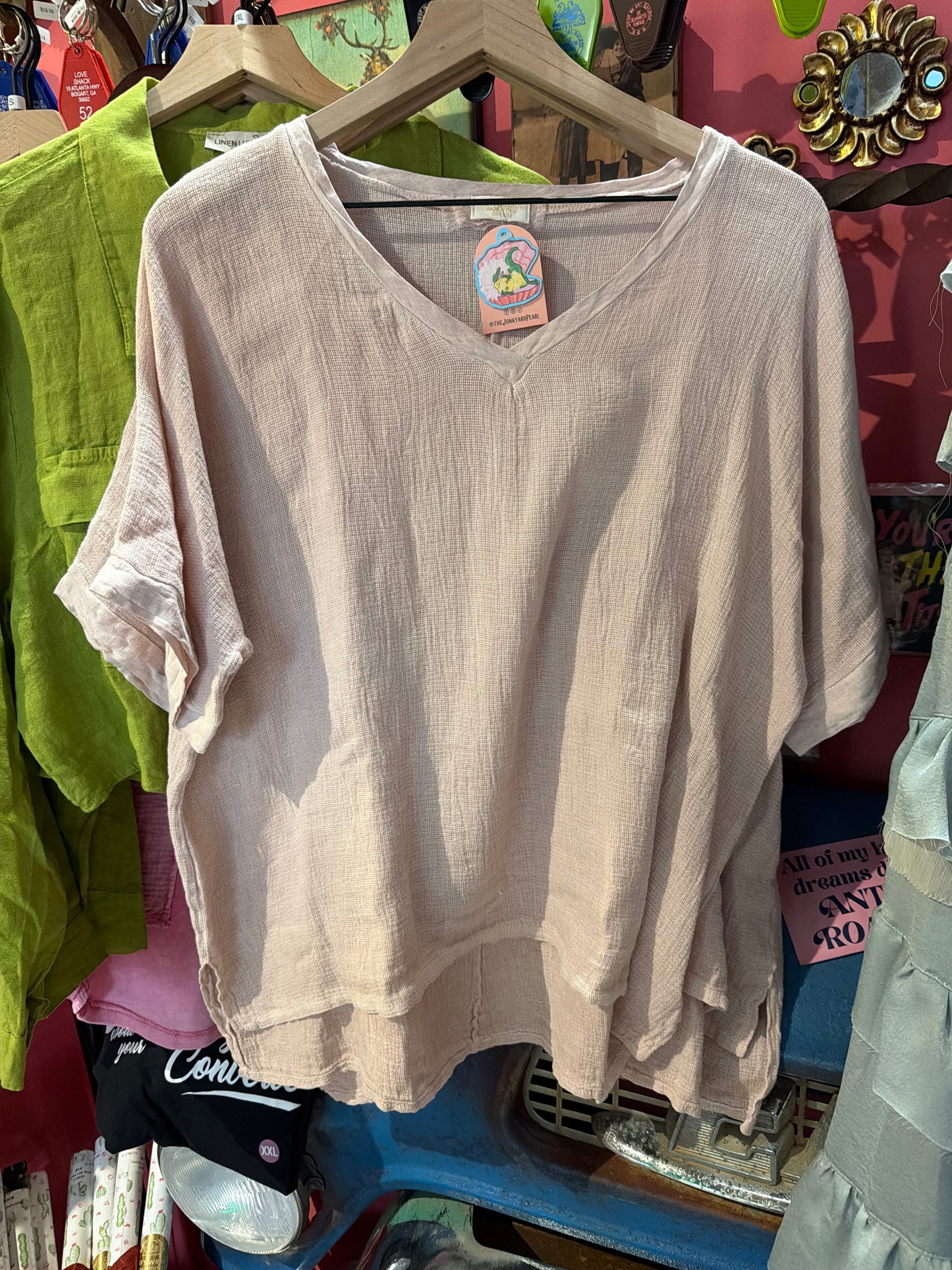 Pink Blush Linen Short Sleeve Blouse