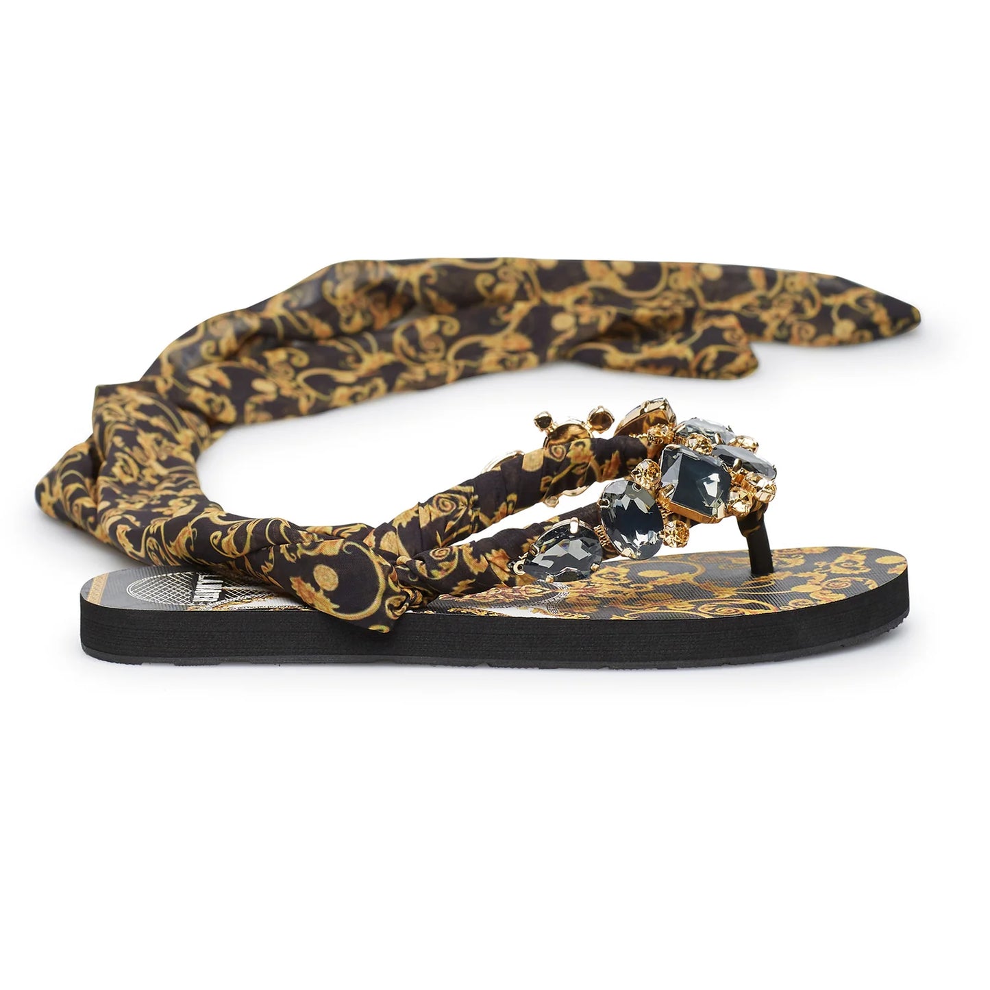 BLACK FOULARD BAROQUE SANDALS