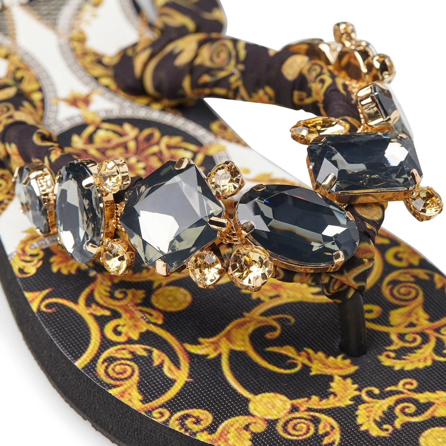 BLACK FOULARD BAROQUE SANDALS